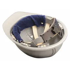 Terry cloth sweat band designed as a replaceable liner for hard hats and bump caps. Absorbs perspiration to improve comfort during prolonged wear in industrial environments.