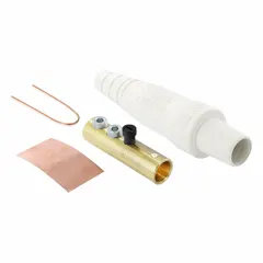 Female plug from the 16 Series rated 600V AC/600V DC and 300 A. Features double set screw termination and white housing. Suitable for single-pole inline connections in high-current industrial power distribution applications.