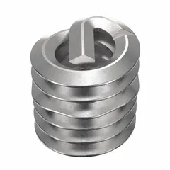 18-8 stainless steel helical insert for repairing or reinforcing threads in softer materials such as aluminum or cast iron. Free-running design with tanged tang style and dry film lubricant coating. Tensile strength 200,000 to 250,000 psi. Pack of 1,000.