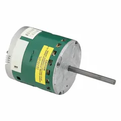 48-frame open-air-over ECM constant-torque motor rated 1/3 hp, 250 W, 1,050 RPM, 4.1/2.8 A at 115/208-230V AC, 60 Hz. Features multi-speed operation with five 24 VAC taps and is compatible with a building management system low-voltage external controller. Includes optional crimp-connect terminals. Suitable for HVAC air handlers and furnaces requiring variable-speed control.