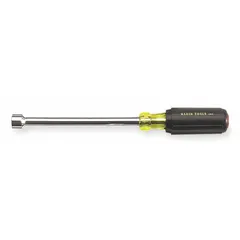 SAE standard nut driver with a 6-inch hollow round shank for fitting over long threaded rods or studs. Non-magnetized tip. Suitable for driving hex nuts and screws in electrical, mechanical, and maintenance applications where clearance is limited.