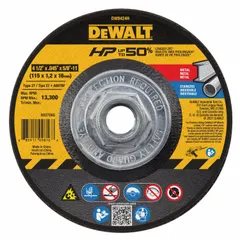 General purpose cut-off wheel for carbon and stainless steel. Type 27 depressed center design with aluminum oxide abrasive, 60 grit, and Series A60T. Dimensions: 4-1/2" diameter, 0.045" thickness, 5/8"-11 arbor. Suitable for cutting and slotting in metal fabrication and maintenance applications.