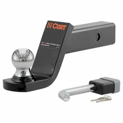 This CURT ball mount kit is designed for Class III vehicles and includes a Fusion Ball Mount #45134. It features a 2-inch ball diameter, non-adjustable design, and powder-coated carbon steel construction for rust resistance. Suitable for towing trailers with a 2-inch coupler, it is backed by a limited lifetime warranty (1 year finish, 1 year parts).