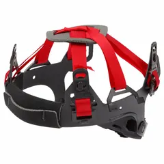 This MILWAUKEE ratchet suspension is a 6-point head protection system designed for use with hard hats. It features a one-size-fits-most adjustment to accommodate various head sizes. Commonly used in construction, industrial maintenance, and plant operations where head impact protection is required.