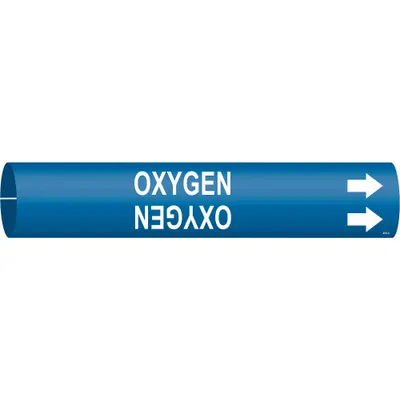BRADY Pipe Marker: Oxygen, Blue, White, Fits 2 1/2 to 3 7/8 in Pipe O.D., 1 Pipe Markers - Oxygen Snap-On Pipe Markers