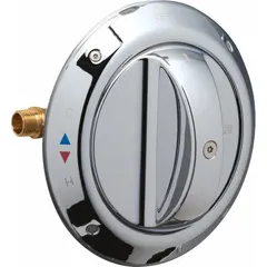 This brass shower valve is a repair part for institutional showers, featuring a ligature-resistant design to reduce tampering points. With 8-inch overall depth and height, it connects via NPT threads for secure installation in high-security environments.