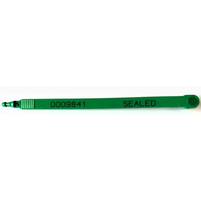 TYDENBROOKS Strap Seals: Green, Plastic, 7 1/2 in Strap Lg, 1/4 in Strap Wd, 60 lb Breaking Strength - Plastic Strap Seals