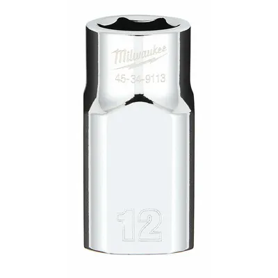 MILWAUKEE Standard Socket: Metric, 1/2 in Drive Size, 12 mm Socket Size, 6-Point - Anti-Roll Hand Sockets