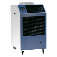 This heavy-duty portable air conditioner provides 36,050 BtuH cooling capacity for indoor use. It operates on 208/230V AC and includes an air filter. Suitable for spot cooling in large spaces such as factories, warehouses, or event areas.