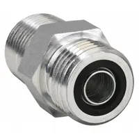 Steel O-ring face seal compression fitting from the Seal-Lok series. Connects 3/4 in OD tubing to 3/4 in pipe systems with a 1/2-14 thread size. Used in hydraulic and pneumatic applications for leak-proof connections