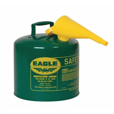 EAGLE Type I Safety Can: For Use With Oil, 5 gal Capacity, Includes Funnel - Oil Safety Cans