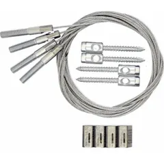 Suspension kit with 5 ft cable length, WC4 cable size, and 3/8 in threaded stud fitting. Includes dual hanger and cable lock for securing overhead equipment such as lighting fixtures or cable trays in commercial and industrial facilities.