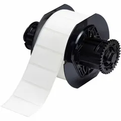 White matte vinyl wraparound label for permanent identification of wires from 12 AWG to 4 AWG. Measures 1 in x 2 in and is compatible with the BBP33 printer series, requiring B30-R4300 ribbon for printing.