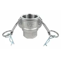 This Type D cam and groove coupling features a 316 stainless steel body with a 1-1/4 in-11-1/2 FNPT thread and a nitrile gasket. It includes a locking arm for secure connections. Used for quick-connect/disconnect in hose and pipe systems requiring corrosion resistance