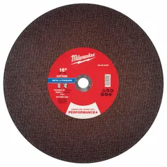 Type 1 cut-off wheel for carbon and stainless steel. Aluminum oxide abrasive, 30 grit. 16" diameter, 1/8" thickness, 1" arbor. Suitable for fabrication, maintenance, and metalworking tasks.
