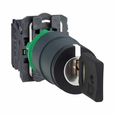SCHNEIDER Selector Switch: 3 Position, 22 mm Panel Mounting Size, 2NO - Panel-Mounted Key Switches with Contacts