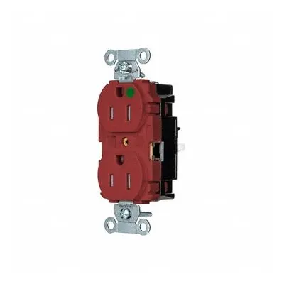 HUBBELL Receptacle: Hospital Grade, Duplex, 5-15R, Red, 125V AC, 15 A - General Purpose Receptacles