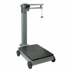 Mechanical balance beam floor scale with 0.5 lb capacity and 0.5 lb readability. Includes hanger. Weighs in pounds. Suitable for industrial weighing applications requiring a compact, non-electronic scale.