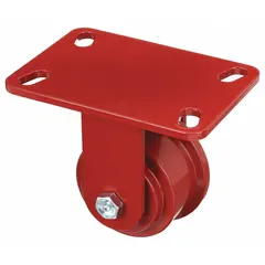 This rigid plate caster features a single-flange track wheel designed for guided movement on track systems. The iron wheel provides load support for heavy-duty carts, conveyor lines, and warehouse equipment. Wheel diameter is 3 1/2 in, wheel width is 1 7/8 in, and mounting height is 5 3/8 in.