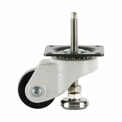 FOOT MASTER Plate Caster: Nylon Tread, 50 mm Wheel Dia, 73 mm Mounting Ht - High-Adjustability Extended-Stem Leveling Plate Casters