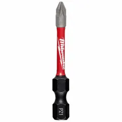 This MILWAUKEE power bit features a Pozidriv PZ1 head and is impact rated for use with impact drivers. The imperial-sized bit has a hex shank and is made from alloy steel. It is suited for driving Pozidriv screws in construction, assembly, and maintenance tasks.