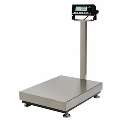 This MEASURETEK floor scale offers a 600 lb capacity with 0.05 kg/0.1 lb readability. The stainless steel platform is suited for industrial, warehouse, and shipping environments, including wet or wash-down areas. The LCD display shows weight in pounds, and the USB port enables data transfer to computers or printers for inventory and quality control.
