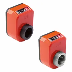 Mechanical position indicator from ELESA series DD52R with inclined upper display. Count direction increases clockwise; reading after one revolution is 000.25. Used to display rotational position of a shaft in industrial machinery and equipment monitoring.
