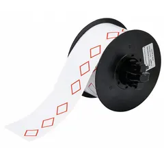 Red GHS/CLP 3B diamond precut label roll measuring 2 11/64 in x 3 11/32 in with acrylic adhesive. Compatible with S3700 printer series. Used for hazard communication labeling on chemical containers, drums, and pipes.