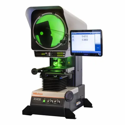 MITUTOYO Profile Projector: Vertical, Inverted Image, 8 in x 4 in Table Size - Vertical Optical Comparators