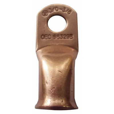 WESTWARD Lug: Crimpable Side Terminal, Crimp/Solder, Copper, 4/0 ga, 3/8 in Stud Size - Crimpable Side Terminal Lugs