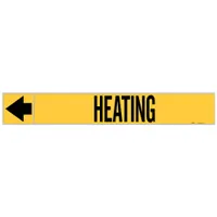 Pipe Marker: Heating, Yellow, Black, Fits 2 1/2 to 6 in Pipe O.D., 25 Pipe Markers, With Arrows (MPN 73895)