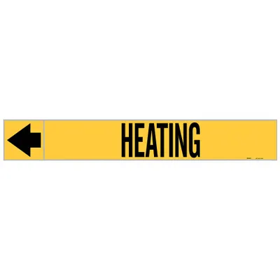 BRADY Pipe Marker: Heating, Yellow, Black, Fits 2 1/2 to 6 in Pipe O.D., 25 Pipe Markers - Heating Adhesive Pipe Markers on a Roll