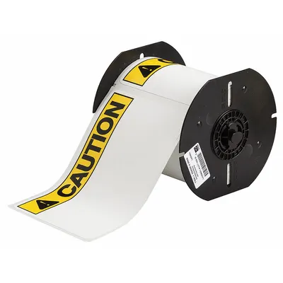 BRADY Pre-Cut Label Stock Roll: Caution, CAUTION Header, 4 in x 6 1/4 in, 4 in x 4 in - Brady Caution Precut Label Rolls