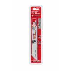 This 4-inch reciprocating saw blade is designed for cutting thin metal, such as sheet metal or tubing. With 24 teeth per inch and a flexible body, it supports both straight and curved cuts. The 0.04-inch thickness provides stability during use. Sold in a 5-pack.