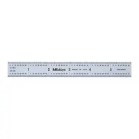 MITUTOYO Steel Rule: 182-104, 6 in, 0.05 in Thick, 1/50 in/1/64 in, Chrome, Clear, Rigid, Vinyl, SAE