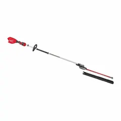 This battery-powered extended-reach hedge trimmer operates on the M18 platform at 20 V. It features a 24-inch double-sided blade with a 1-inch cutting width, suitable for trimming hedges, shrubs, and bushes in residential and commercial landscaping.