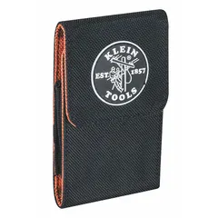 Nylon tool pouch for carrying extra-large smartphones on a tool belt or work harness. Provides hands-free access to a phone during tasks. Suitable for electricians, technicians, and maintenance professionals.