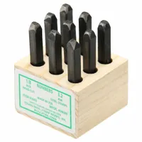 YOUNG BROS. STAMP WORKS Hand Stamp Kit: 0 thru 9 (6 doubles as 9), 1/8 in Character Ht, Steel, Wood (MPN 03092)
