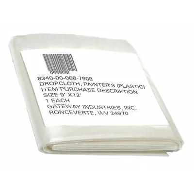 ABILITY ONE Plastic Drop Cloth, Clear, 2 mil, 9 ft x 12 ft - Standard Drop Cloths