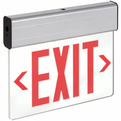 LITHONIA LIGHTING Edge-lit Exit Sign: 1 Faces, Red, Aluminum, Universal Field Selectable Chevrons - Surface-Mount Edge-Lit Exit Signs