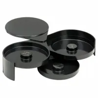 This glass rimmer is used in bars and restaurants to apply salt, sugar, or other coatings to glass rims for cocktails and beverages. Made of black plastic, it includes 4 trays and has a 2-7/8 in overall length. Dishwasher safe for easy cleaning. Supplied as 1 piece