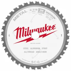 This 6-7/8 in diameter circular saw blade features 48 teeth for cutting non-ferrous metals such as aluminum, copper, and brass. With a 0.06 in kerf and 13/16 in arbor, it is suited for general metal-cutting applications in industrial settings.