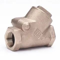 Bronze Y-style swing check valve with 1-1/2 in pipe size and FNPT x FNPT NPT connections. Designed to prevent backflow in piping systems, the Y-style body allows inline cleaning and maintenance without removal from the pipeline.