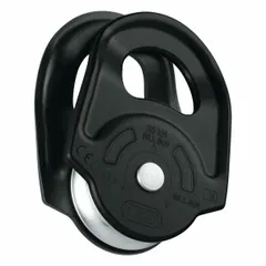 Single-sheave mounted pulley for rope diameters up to 1/2 in. Sheave outside diameter is 1 1/2 in. Used in industrial rigging, rescue systems, and material handling to redirect rope or cable under load.