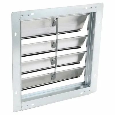 Dayton 17"H-W 6"L Aluminum Backdraft Damper: For 12 in Fan, Single Panel, 17 in H - Wall-Mount Backdraft Dampers