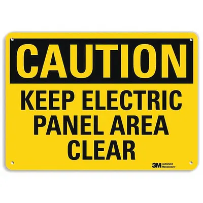 LYLE Caution Sign: Aluminum, Mounting Holes Sign Mounting, 7 in x 10 in Nominal Sign Size - Caution: Keep Electric Panel Area Clear Signs