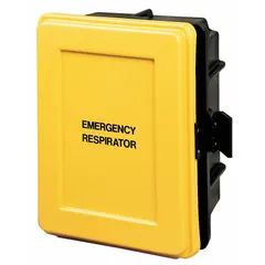 This wall-mount storage case from ALLEGRO is designed to hold emergency escape respirators. Made of plastic with a black/yellow finish, it measures 9 1/2 inches in length. Suitable for industrial environments where quick access to respiratory protection is needed.