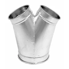 Steel wye branch fitting for 8 in diameter ductwork. Features a 60° branch angle and 12 in overall length. Used in industrial ventilation, dust collection, and material handling systems to split or merge airflow.