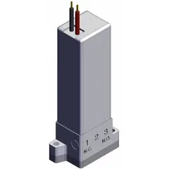 3-way solenoid-actuated diaphragm valve from the LVM10/100 Series. Port size 6 mm x 6 mm. FKM diaphragm provides resistance to aggressive media. Suitable for precise fluid control in industrial automation, chemical dosing, and water treatment systems.