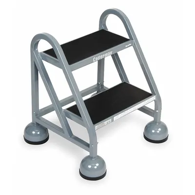 COTTERMAN Step Stool: 18 in Overall Ht, 450 lb Load Cap, 2 Steps, Steel - Ultra-Stable Rolling Step Stools